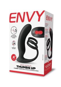 Envy Toys Thumbs Up Rechargeable Silicone P-Spot Vibrator and Dual Stamina Ring with Remote Control - Black