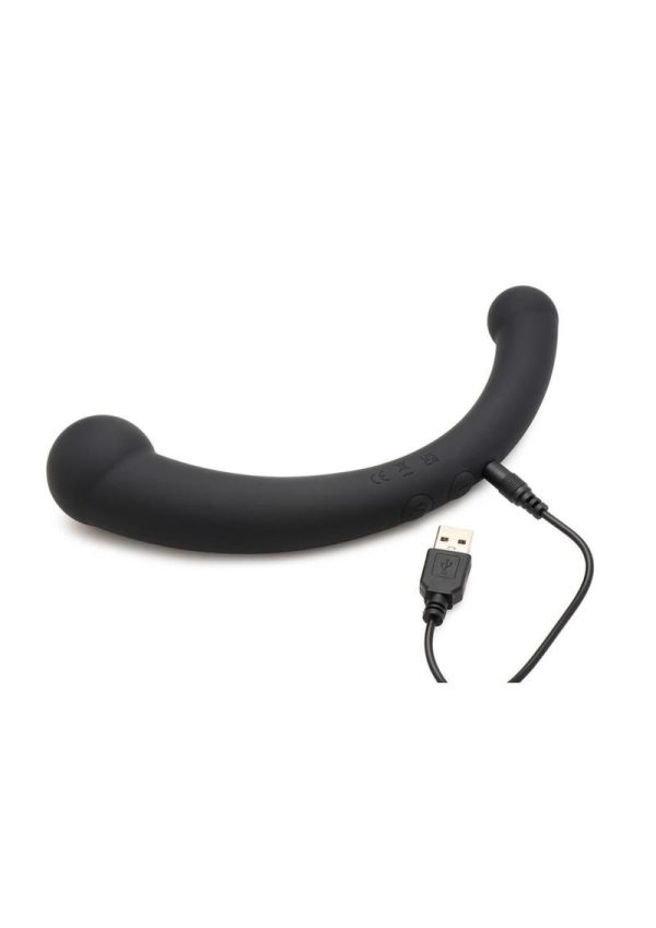 Master Series 10X Vibra-Crescent Rechargeable Silicone Vibrating Dual Ended Dildo - Black