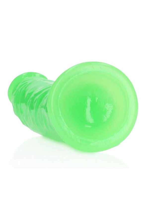 RealRock Slim Glow in the Dark Dildo with Suction Cup 6in - Green