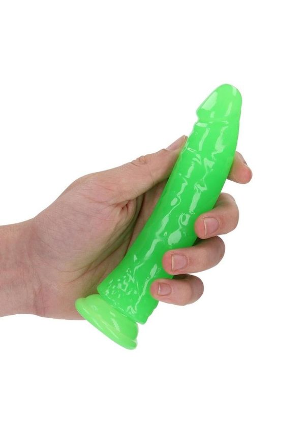 RealRock Slim Glow in the Dark Dildo with Suction Cup 6in - Green