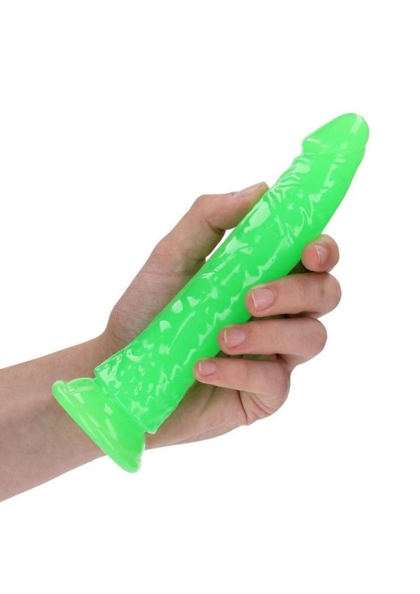 RealRock Slim Glow in the Dark Dildo with Suction Cup 7in - Green
