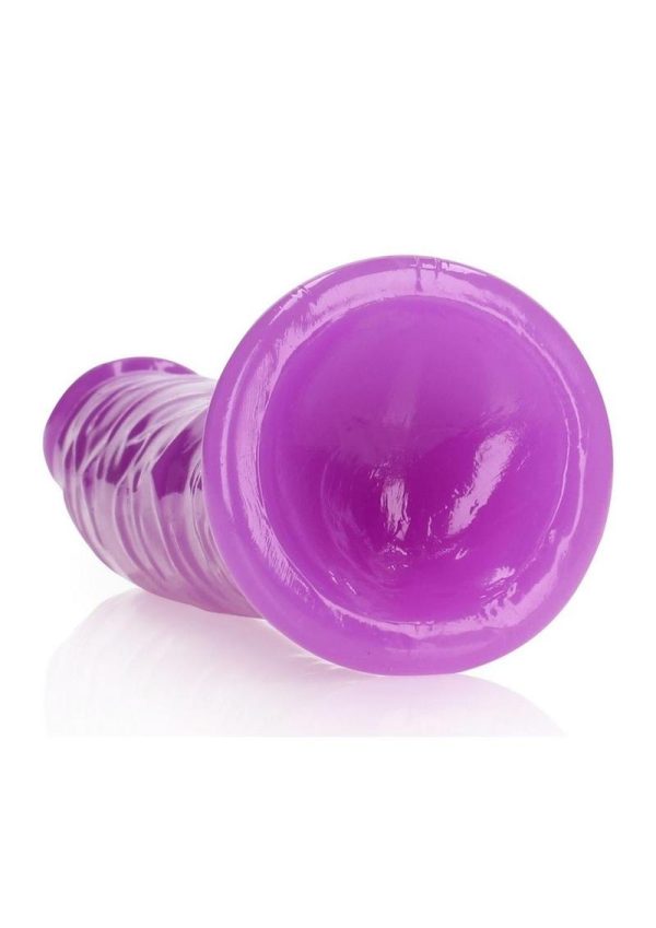 RealRock Slim Glow in the Dark Dildo with Suction Cup 8in - Purple
