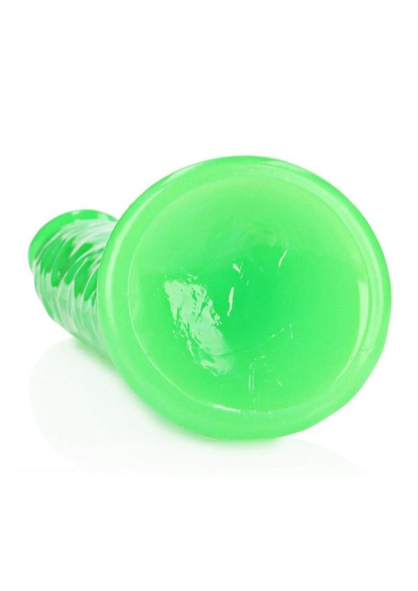 RealRock Slim Glow in the Dark Dildo with Suction Cup 11in - Green