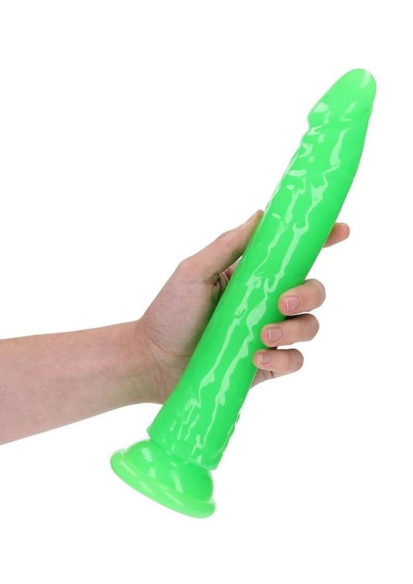 RealRock Slim Glow in the Dark Dildo with Suction Cup 11in - Green