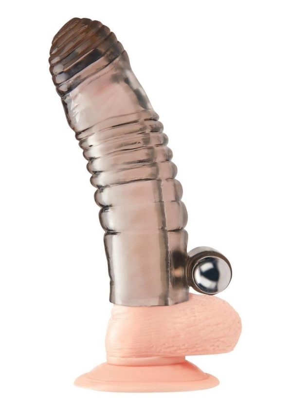 Blue Line Vibrating Penis Enhancing Sleeve Extension 5.25in - Smoke
