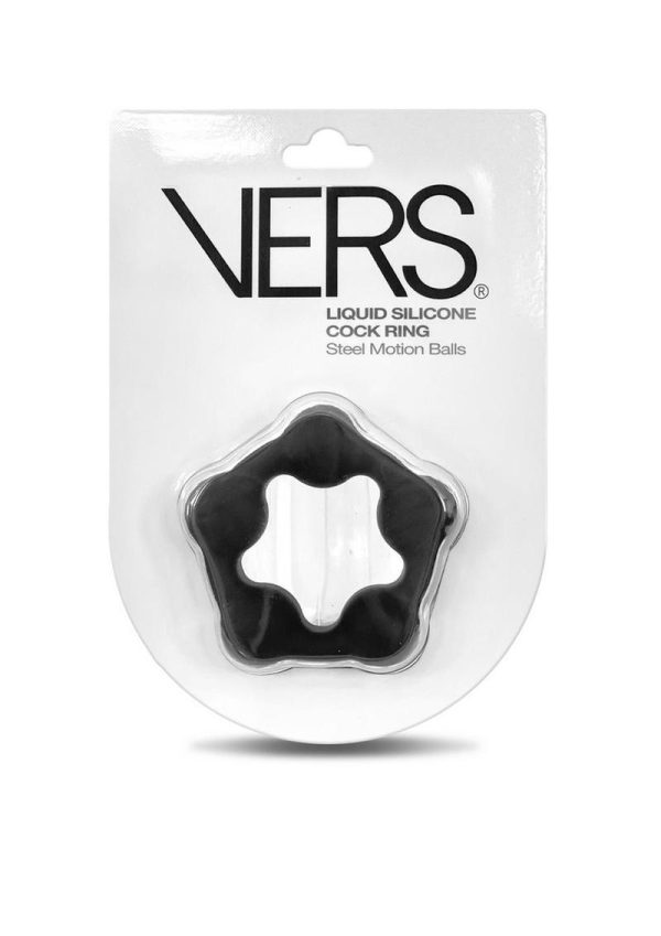 Vers Liquid Silicone Cock Ring Steel Motion Balls - Black