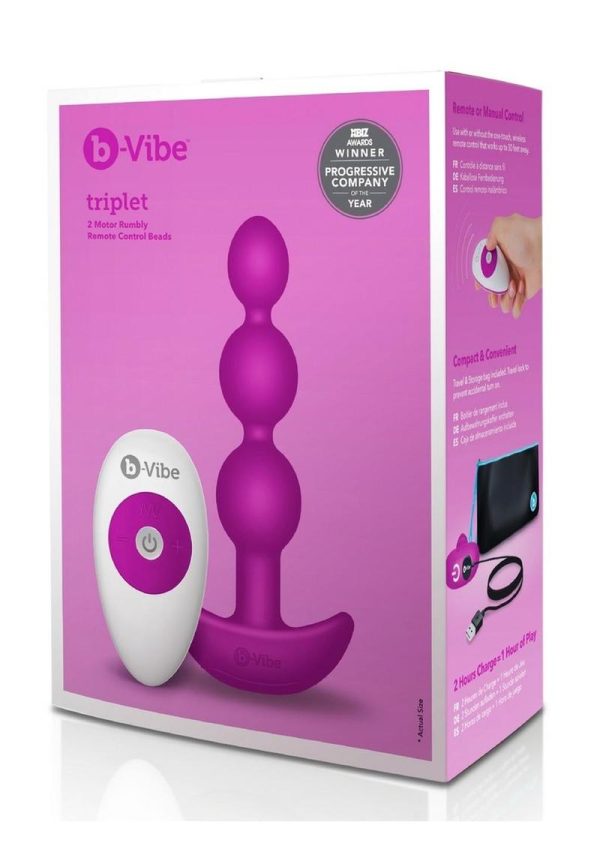 B-Vibe Triplet Anal Beads Rechargeable Silicone Beads with Remote Control - Fuchsia