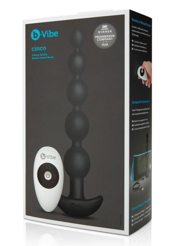 B-Vibe Cinco Rechargeable Silicone Anal Beads with Remote Control - Black