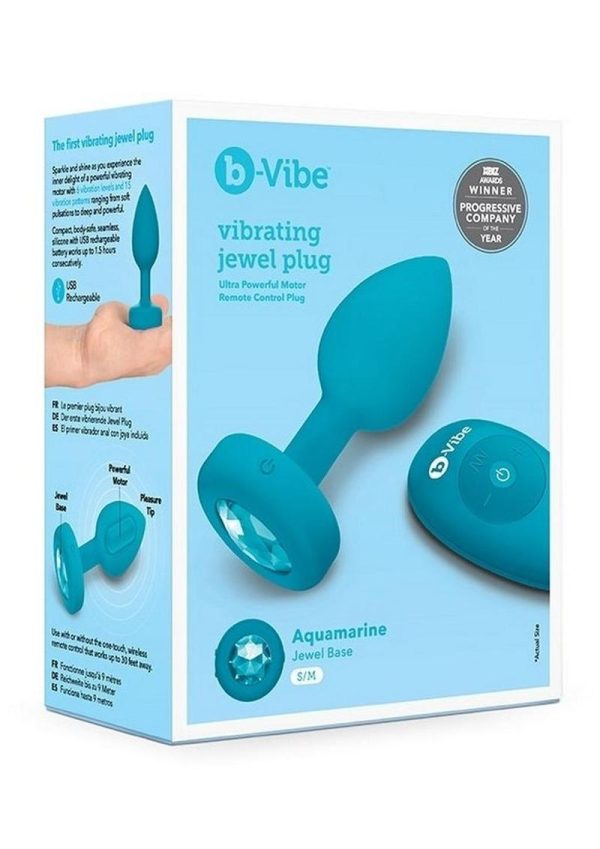 B-Vibe Vibrating Jewel Plug Rechargeable Silicone Anal Plug with Remote Control - Small/Medium - Teal