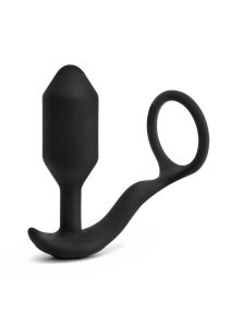 B-Vibe Vibrating Snug and Tug Rechargeable Silicone Cock Ring andamp; Anal Plug - Medium - Black