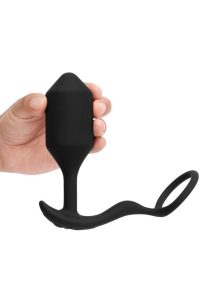 B-Vibe Vibrating Snug and Tug Rechargeable Silicone Cock Ring andamp; Anal Plug - XLarge - Black