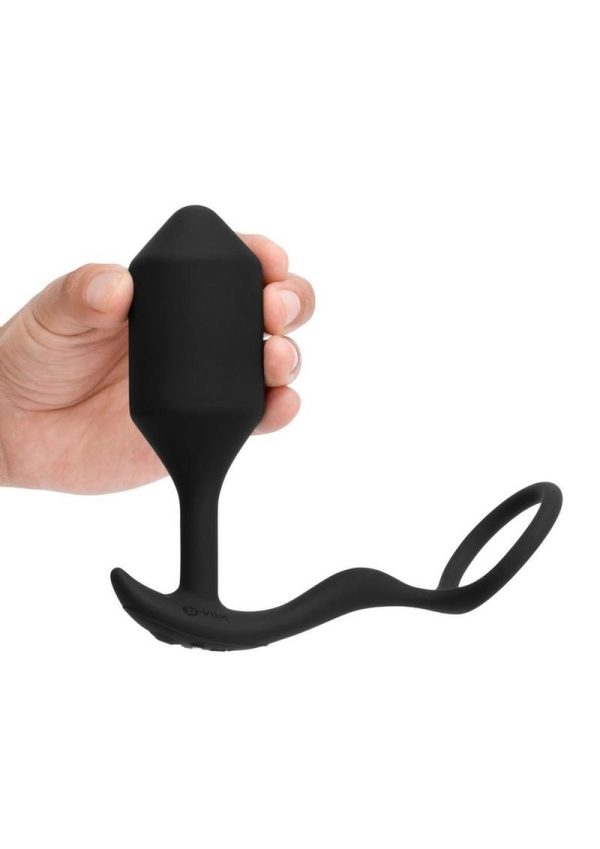B-Vibe Vibrating Snug and Tug Rechargeable Silicone Cock Ring andamp; Anal Plug - XLarge - Black