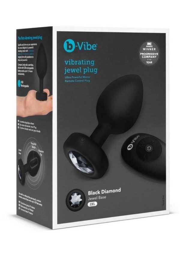 B-Vibe Vibrating Jewel Plug Rechargeable Silicone Anal Plug with Remote Control - XXLarge - Black