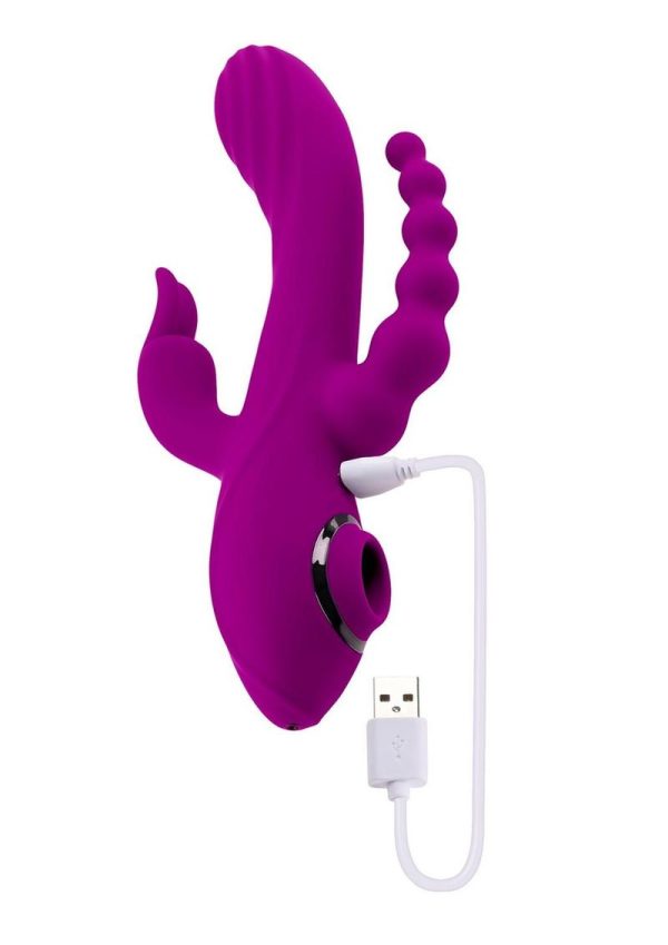 Fourgasm Rechargeable Silicone Multi Stimulator Rabbit Vibrator - Purple