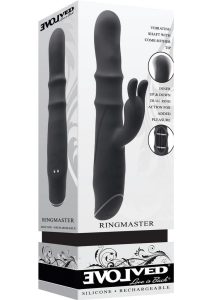 Ringmaster Rechargeable Silicone Rabbit Vibrator - Black