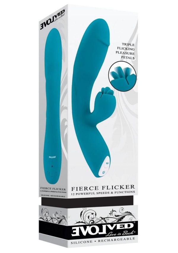 Fierce Flicker Rechargeable Silicone Rabbit Vibrator - Blue