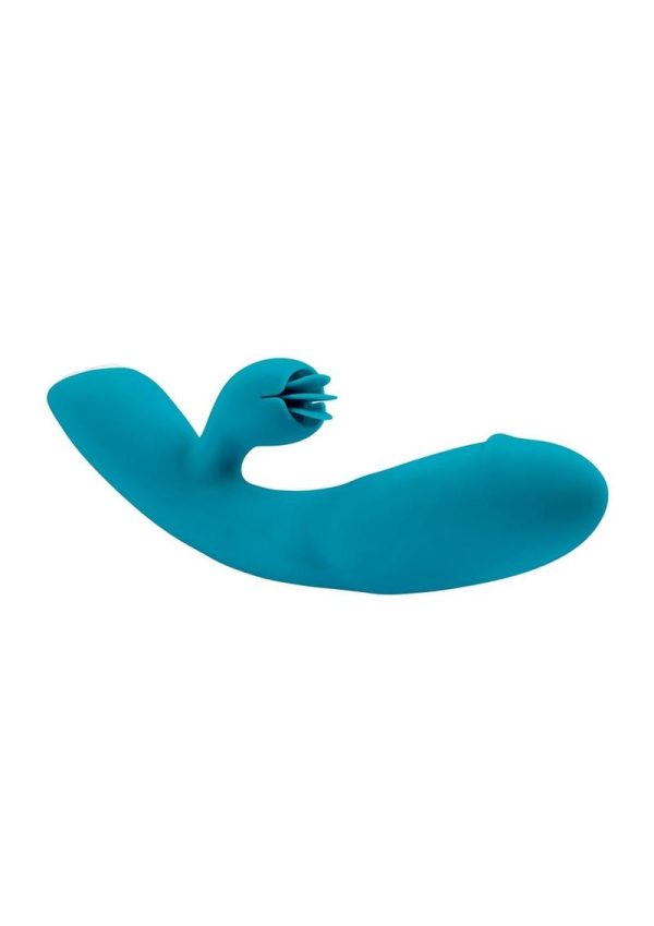 Fierce Flicker Rechargeable Silicone Rabbit Vibrator - Blue