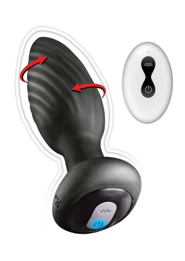 Ass-Sation Vibrating and Rotating Rechargeable Silicone Anal Plug with Remote Control - Black