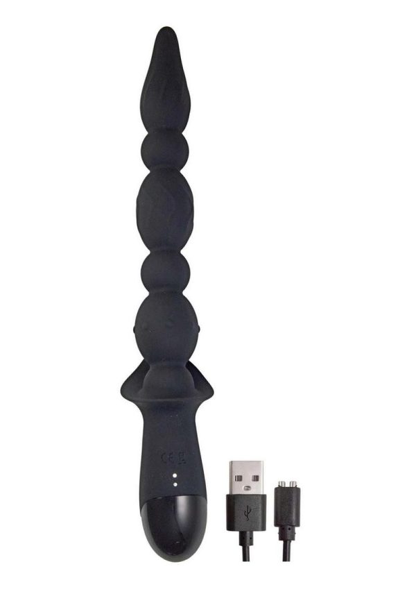 Vibrating Buttfuk Rechargeable Silicone Anal Wand - Black