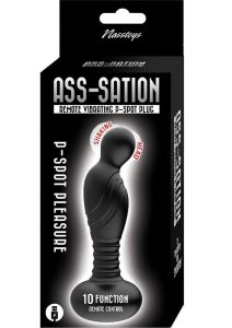 Ass-Sation Vibrating Rechargeable Silicone P-Spot Plug with Remote Control - Black