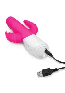 Rabbit Essential Silicone Rechargeable Double Penetration Rabbit Vibrator - Hot Pink