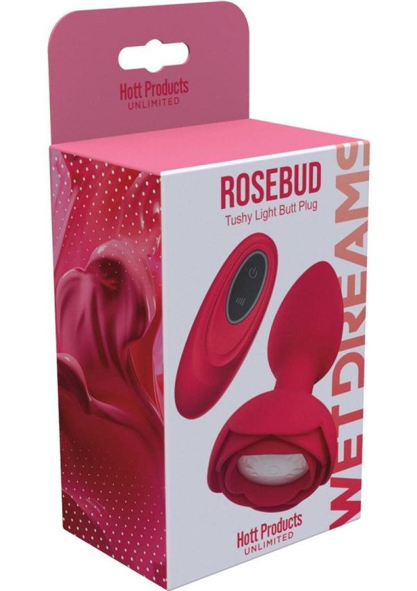 Wet Dreams Rosebud Tushy Light Silicone Butt Plug with Remote Control - Red