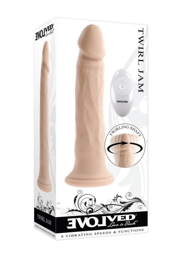 Twirl Jam Silicone Rechargeable Vibrating Dildo with Remote Control - Vanilla