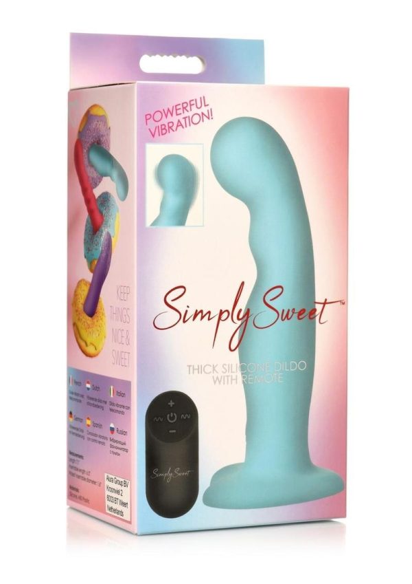 Simply Sweet 21X Vibrating Thick Rechargeable Silicone Dildo with Remote Control - Teal