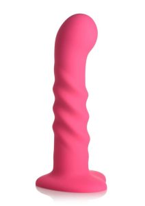 Simply Sweet 21X Vibrating Ribbed Rechargeable Silicone Dildo with Remote Control - Pink