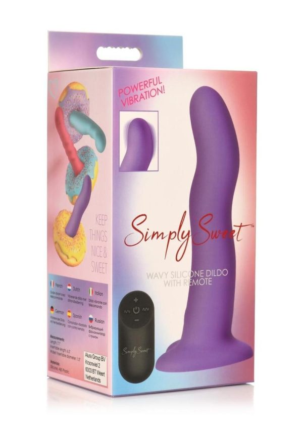Simply Sweet 21X Vibrating Wavy Rechargeable Silicone Dildo with Remote Control - Purple