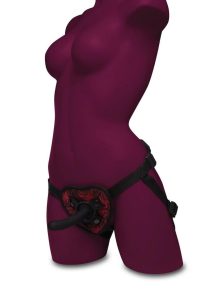 Secret Kisses Rosegasm Strap-On Harness with G-Spot Dildo and Blindfold - Red/Black