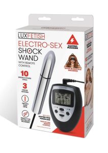 Lux Fetish Electro Sex Shock Wand with Wired Remote Control - Silver/Black