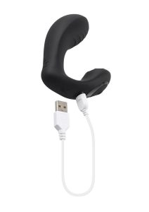 Playboy Play Time Rechargeable Silicone Dual Vibrator with Clitoral Stimulator - Black