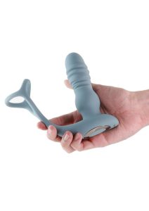 Renedage The Handyman Rechargeable Silicone Cock Ring and Prostate Massager with Remote Control - Gray