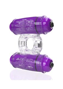 4B Double Wammy Silicone Dual Vibrating Couples Cock Ring - Grape