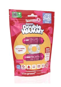 4B Double Wammy Silicone Dual Vibrating Couples Cock Ring - Strawberry