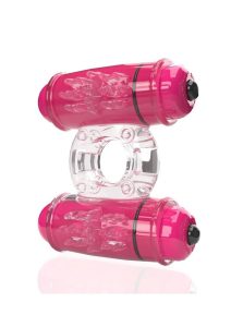4B Double Wammy Silicone Dual Vibrating Couples Cock Ring - Strawberry