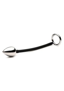 Master Series Tug + Plug Aluminum Cock and Ball Ring with Anal Plug - Black/Silver