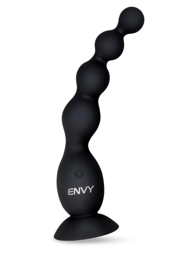 Envy Toys Flexi Beads Rechargeable Silicone Vibrating Anal Beads with Suction Base and Remote Control - Black