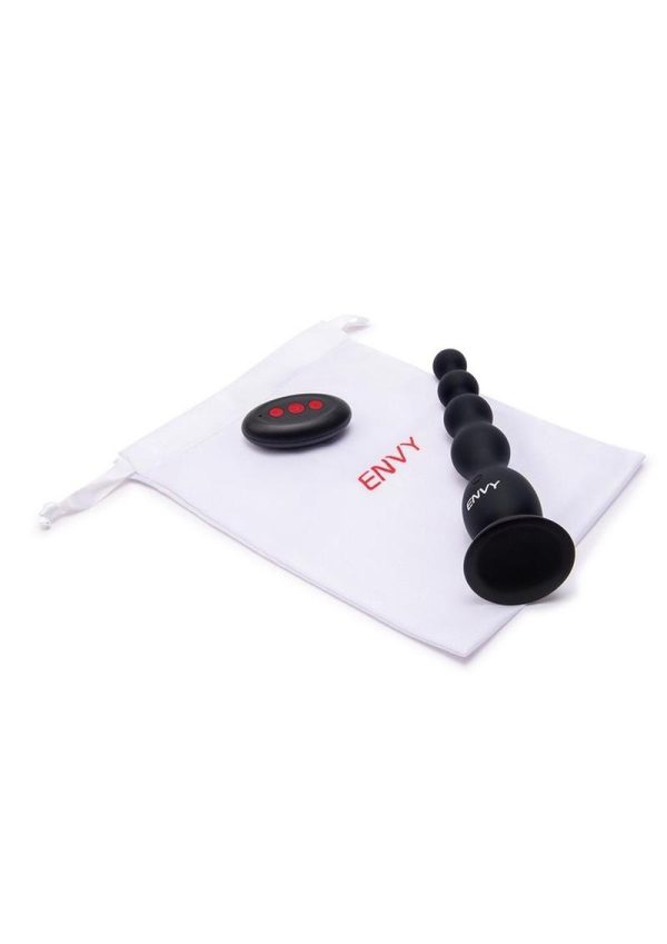 Envy Toys Flexi Beads Rechargeable Silicone Vibrating Anal Beads with Suction Base and Remote Control - Black