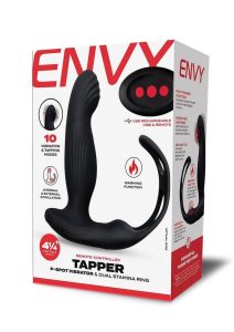 Envy Toys Tapper Rechargeable Silicone P-Spot Vibrator and Dual Stamina Ring with Remote Control - Black