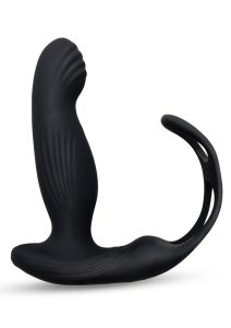 Envy Toys Tapper Rechargeable Silicone P-Spot Vibrator and Dual Stamina Ring with Remote Control - Black