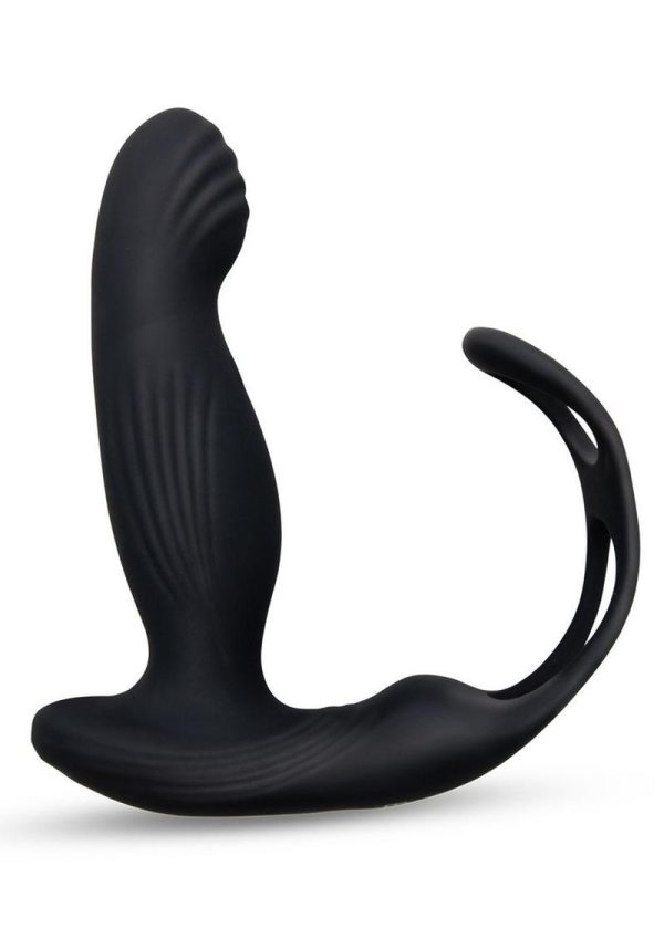 Envy Toys Tapper Rechargeable Silicone P-Spot Vibrator and Dual Stamina Ring with Remote Control - Black