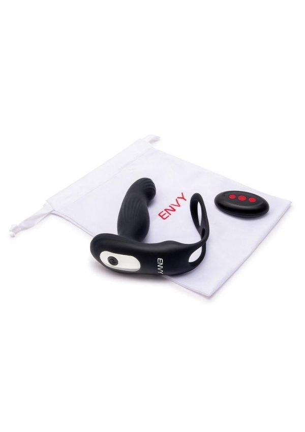 Envy Toys Tapper Rechargeable Silicone P-Spot Vibrator and Dual Stamina Ring with Remote Control - Black