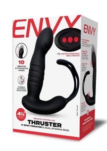 Envy Toys Thruster Rechargeable Silicone P-Spot Vibrator and Dual Stamina Ring with Remote Control - Black