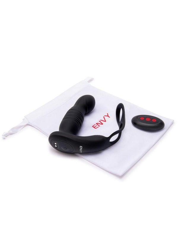 Envy Toys Thruster Rechargeable Silicone P-Spot Vibrator and Dual Stamina Ring with Remote Control - Black