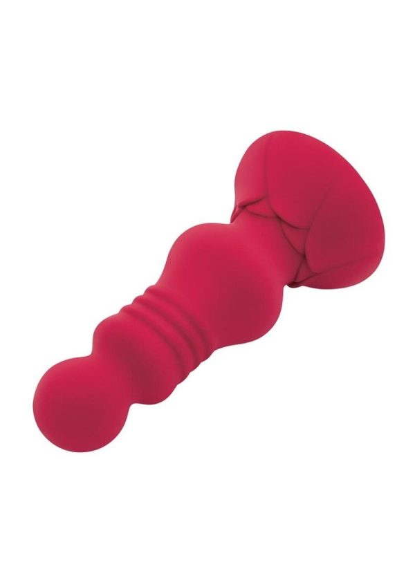 Secret Kisses Rechargeable Silicone Vibrating Floret Buttplug with Remote Control - Red