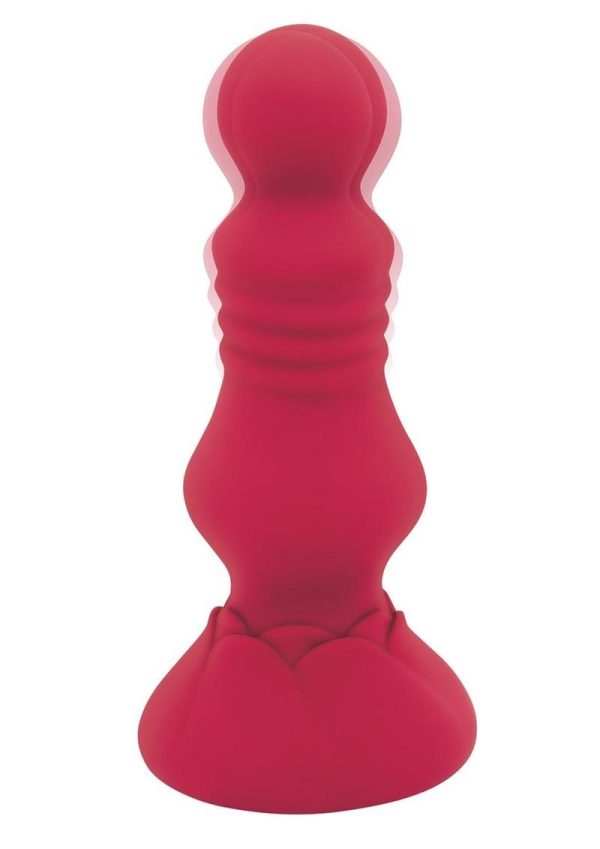Secret Kisses Rechargeable Silicone Vibrating Floret Buttplug with Remote Control - Red