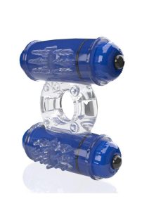 4T Double Wammy Silicone Dual Vibrating Couples Cock Ring - Blueberry
