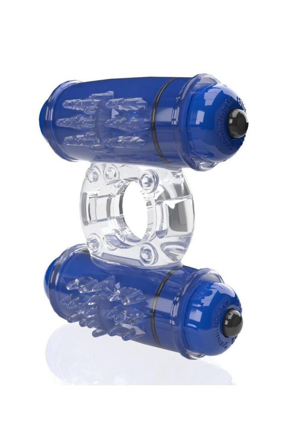 4T Double Wammy Silicone Dual Vibrating Couples Cock Ring - Blueberry